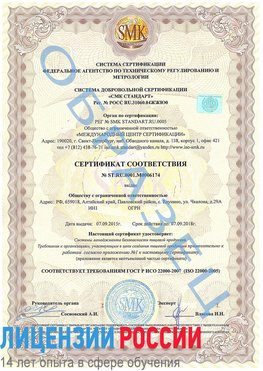 Образец сертификата соответствия Тайга Сертификат ISO 22000